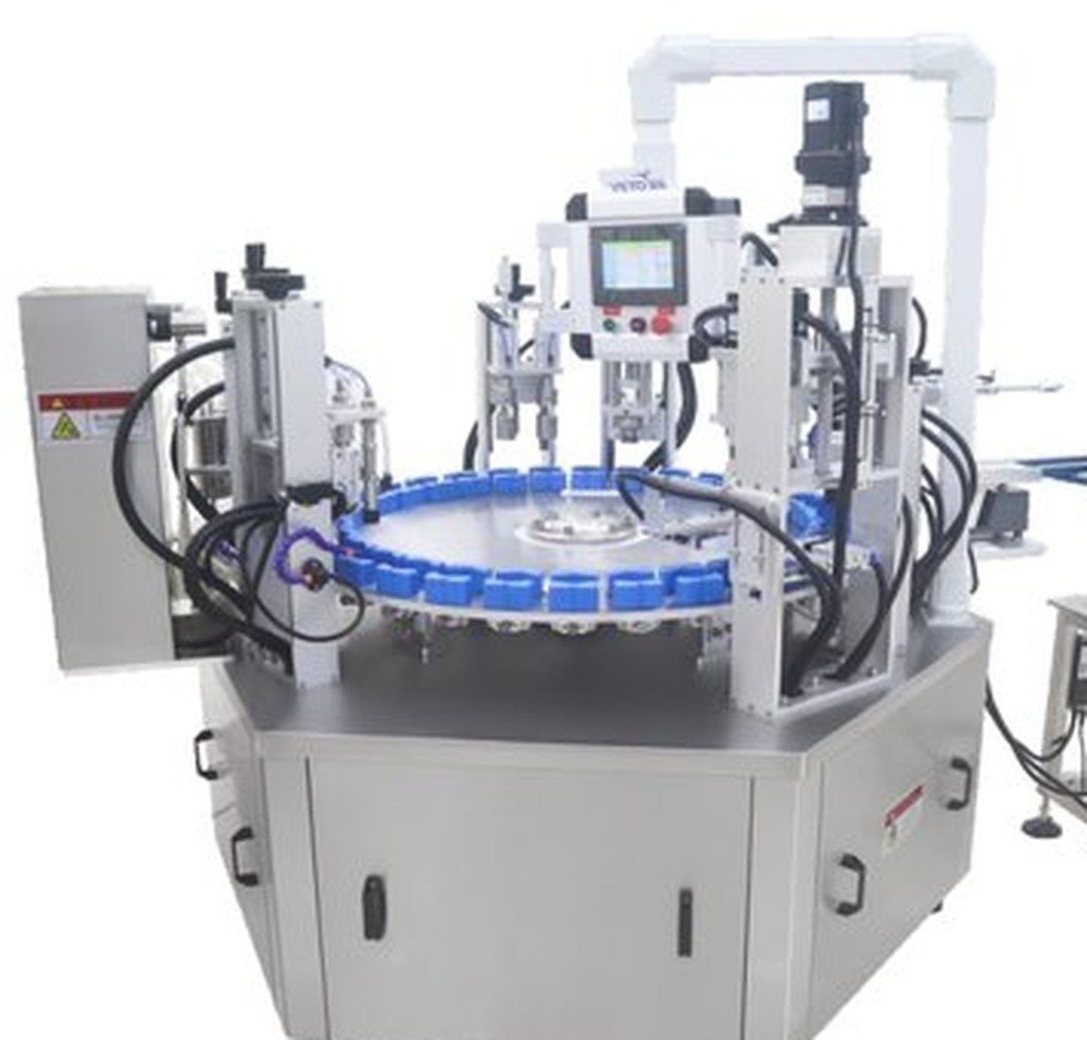 Rotary filling double crimping capping machine
