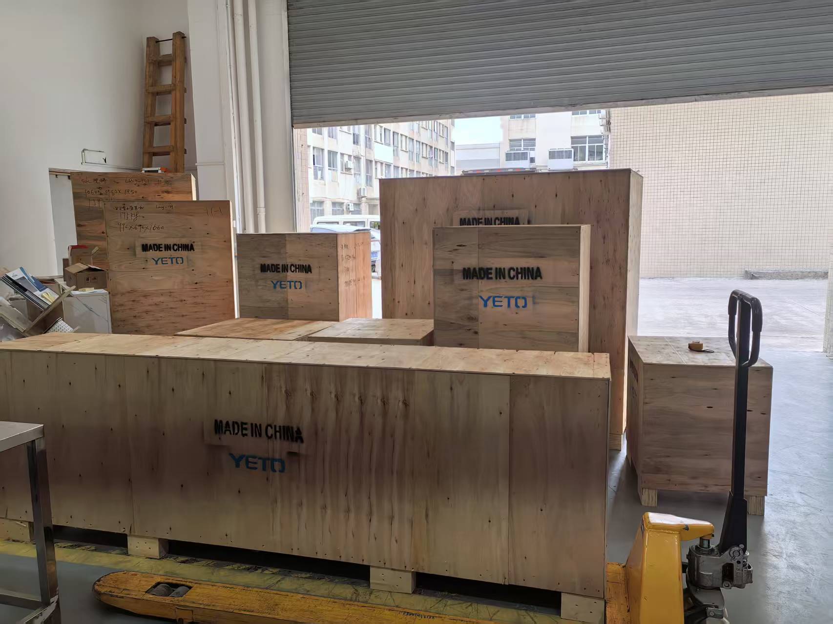 YETO machines packed and ready for overseas customer’s factory.